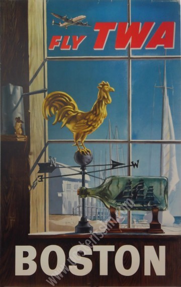 Rare Vintage “Boston – Fly TWA” Poster by W.W. Beeche (1960)