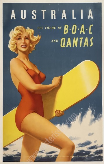 Affiche vintage BOAC Qantas Australia 1953 – Icône du voyage