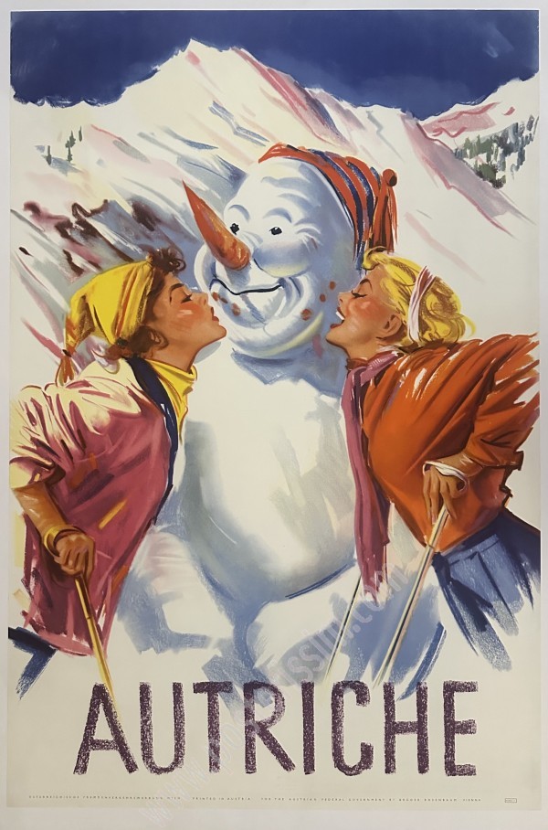Affiche vintage Autriche ski 1950 – Rare & originale