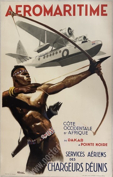 1937 Aéromaritime Poster – Colonial Art by Albert Brenet