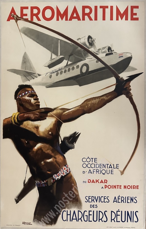 1937 Aéromaritime Poster – Colonial Art by Albert Brenet