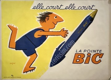 Affiche vintage Savignac BIC — “Elle court, elle court…”