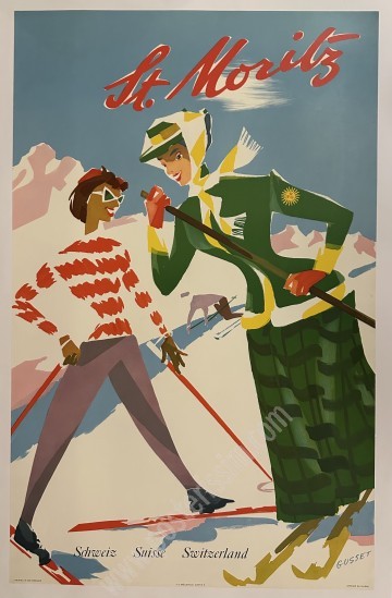 Vintage St. Moritz Poster 1948 – Alpine Art by Gusset