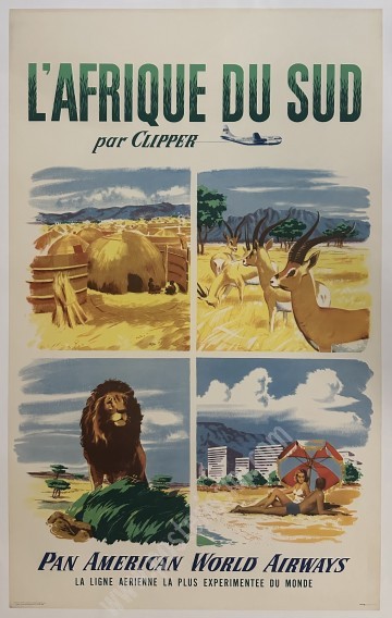 Affiche vintage Pan Am – Afrique du Sud par Clipper (1952)