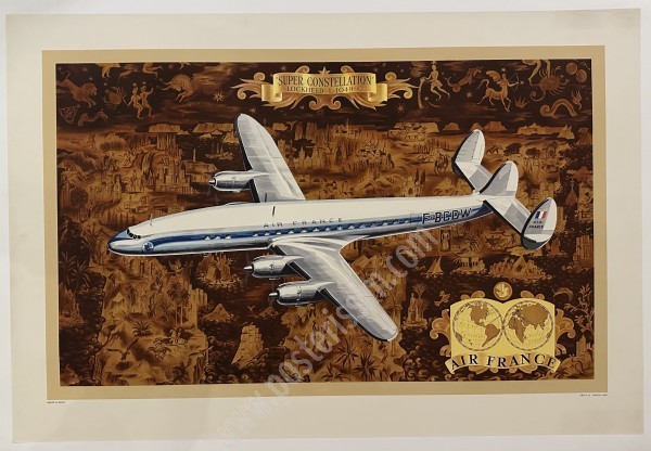 Affiche vintage Air France Super Constellation (1953) – Chef-d’œuvre signé Lucien Boucher