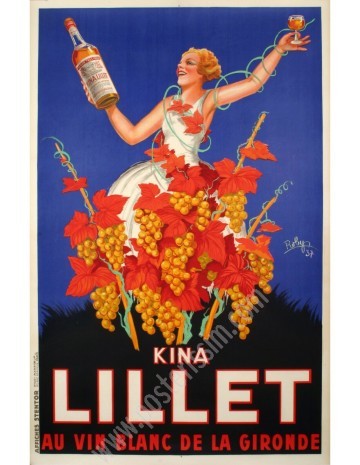 1937 Original Kina Lillet Poster by Robys (Robert Wolff) – Art Deco Grande Grape Harvest