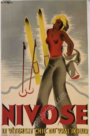 Affiche ski vintage Nivose 1934 – Lithographie Art déco rare