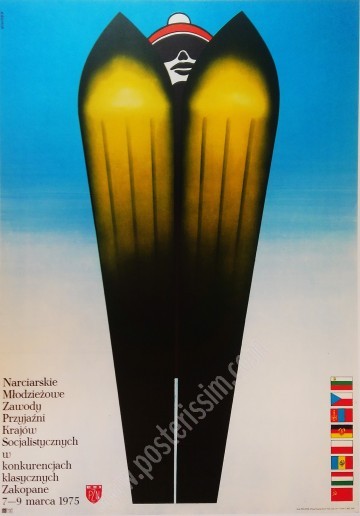 Affiche vintage ski Zakopane 1975 – Design polonais original et rare