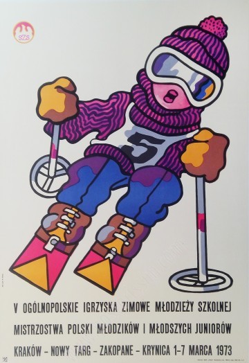 Affiche vintage ski Pologne 1973 – Jeux scolaires d’hiver