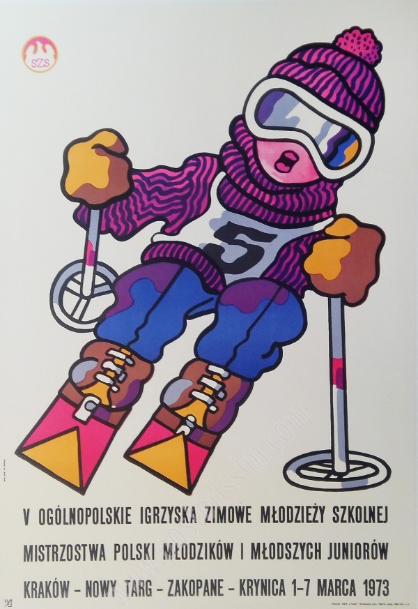 Affiche vintage ski Pologne 1973 – Jeux scolaires d’hiver