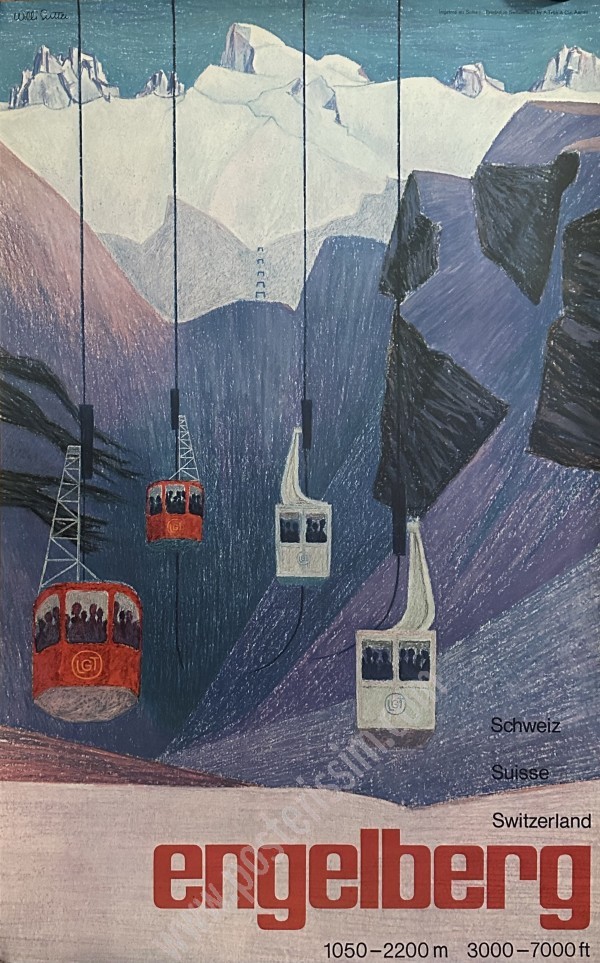 Affiche vintage Engelberg Willi Sutter – Suisse 1959 rare