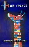 Affiche Air France Savignac 1956 – Girafe aux drapeaux rare