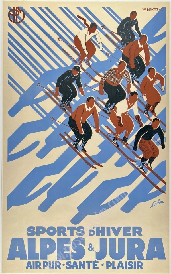 Affiche originale Alpes & Jura – Ski 1930s par Éric de Coulon | Rare & authentique
