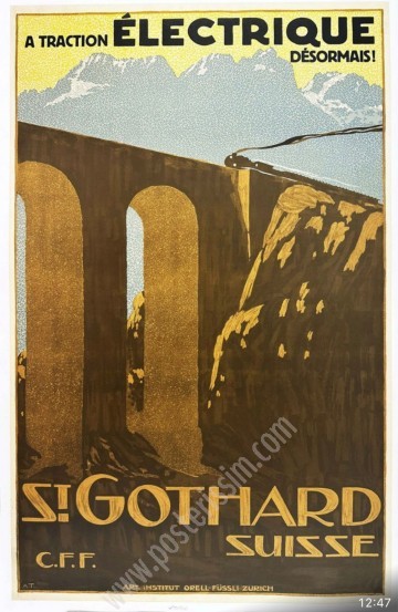 Vintage St-Gotthard Poster 1920 – Rare Swiss Alpine Railway Masterpiece