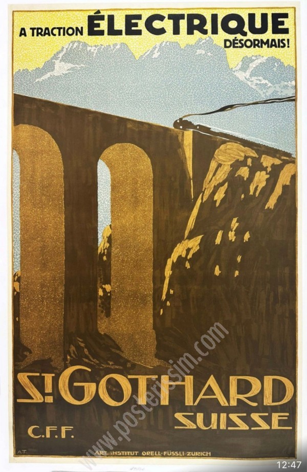 Vintage St-Gotthard Poster 1920 – Rare Swiss Alpine Railway Masterpiece