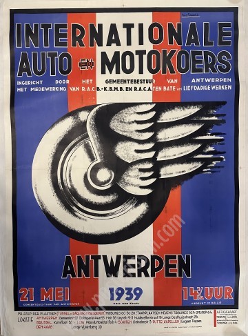 Affiche originale Auto Moto Anvers 1939 – Rare & signée