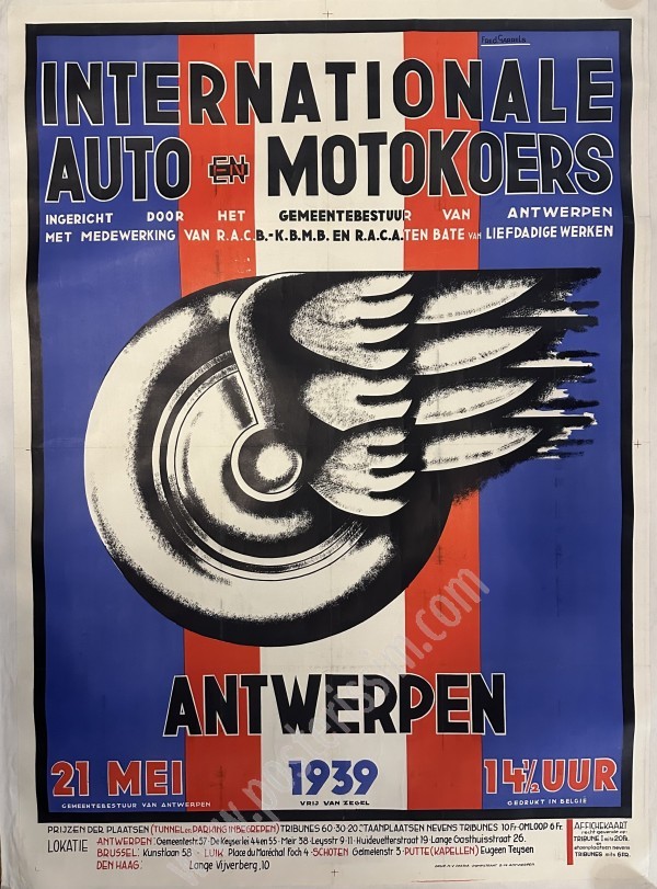Affiche originale Auto Moto Anvers 1939 – Rare & signée