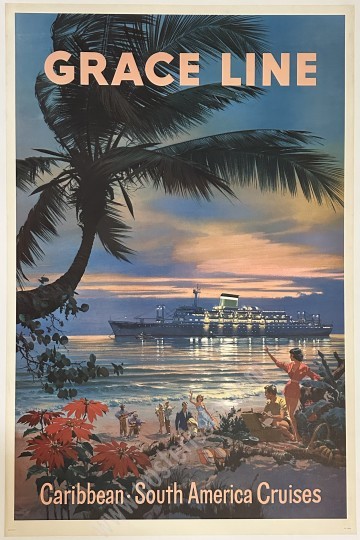 Original vintage travel poster: South America and the Caribbean with Grace Line