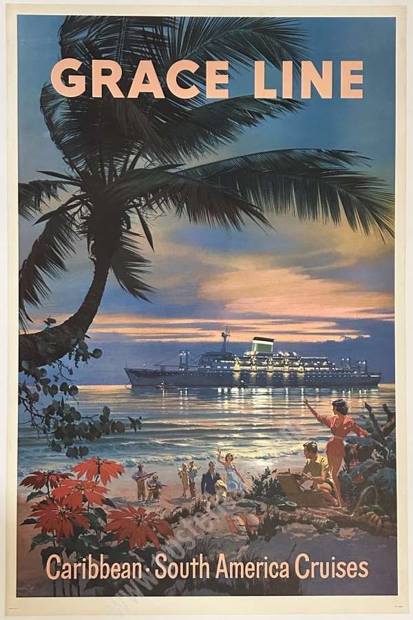 Original vintage travel poster: South America and the Caribbean with Grace Line