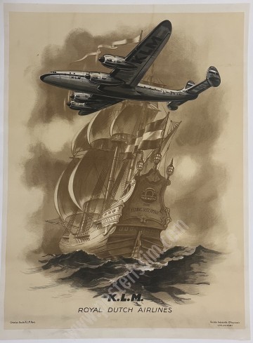 Affiche ancienne KLM Flying Dutchman – Aviation & légende maritime (Circa 1950)