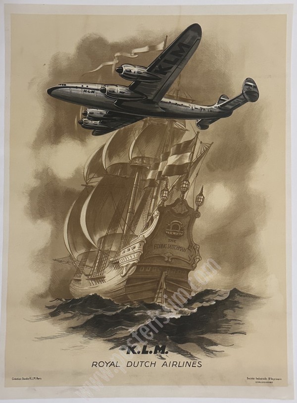 Affiche ancienne KLM Flying Dutchman – Aviation & légende maritime (Circa 1950)