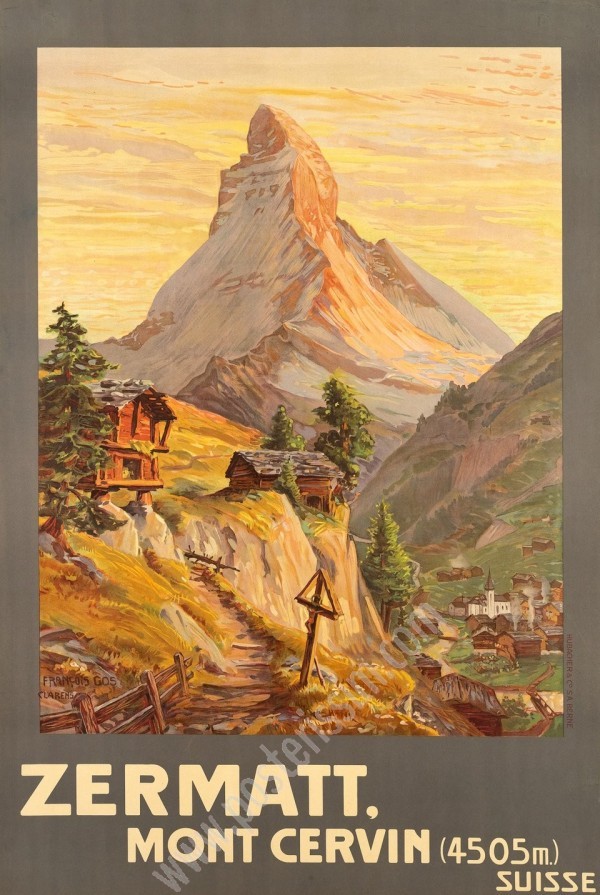 Affiche originale 1904 Zermatt – Mont Cervin rare et vintage