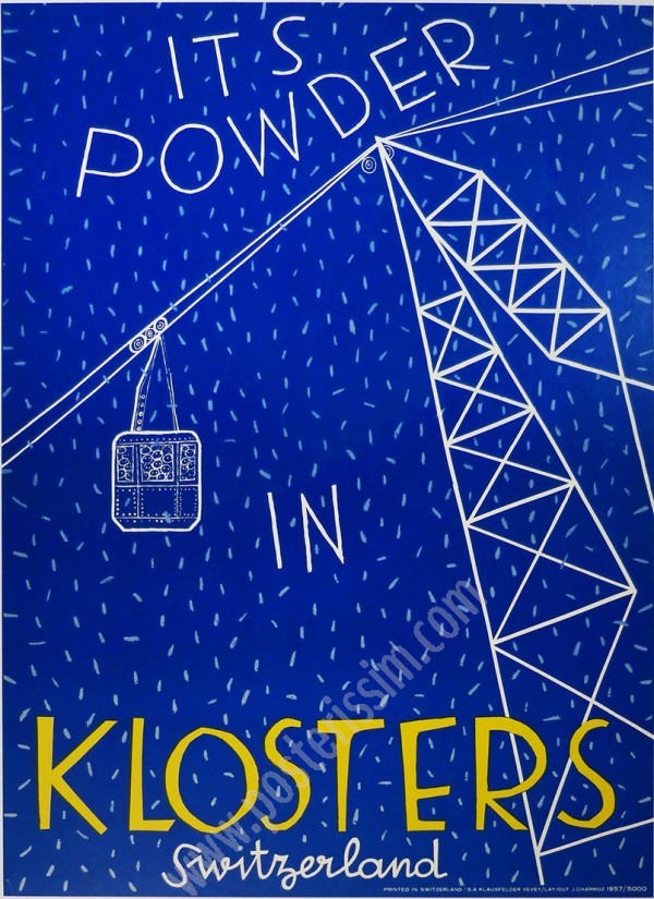 Original Klosters Ski Poster 1957 – Charmoz | Posterissim