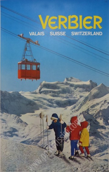 Affiche vintage Verbier années 60 – Ski alpin Suisse