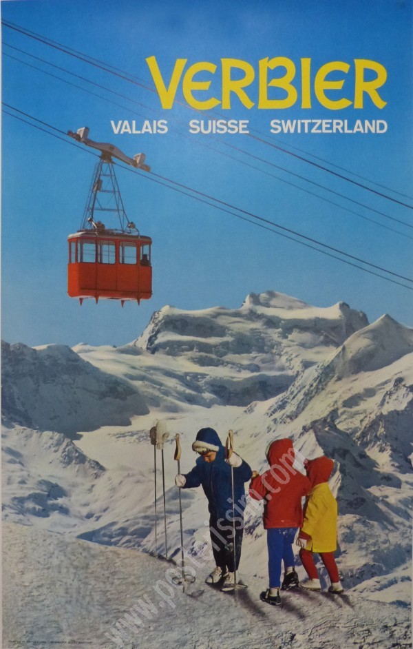Affiche vintage Verbier années 60 – Ski alpin Suisse