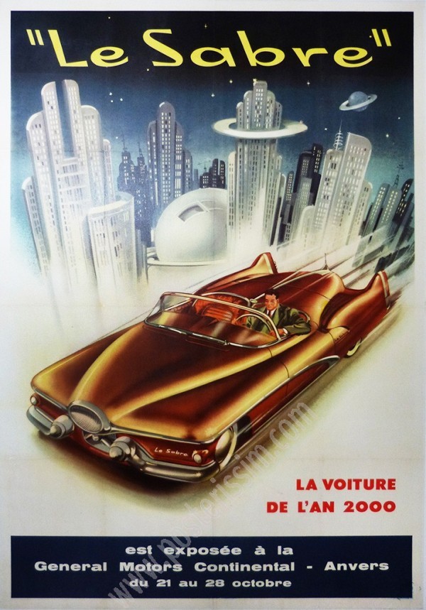 Affiche originale Le Sabre 1951 – Voiture du futur GM | Rétrofuturisme