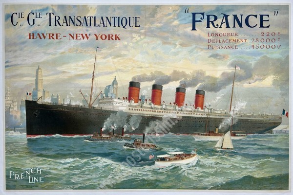 Affiche ancienne French Line – Paquebot France 1912 | Richard Rummell