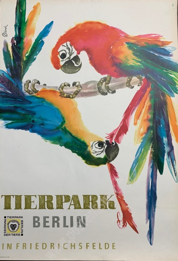 Rare affiche Tierpark Berlin par Dörek – Aras tropicaux, DDR vintage