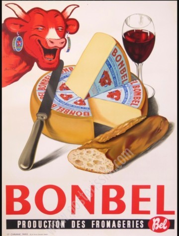 Rare affiche publicitaire LA VACHE QUI RIT originale – Fromageries Bel, France années 1950