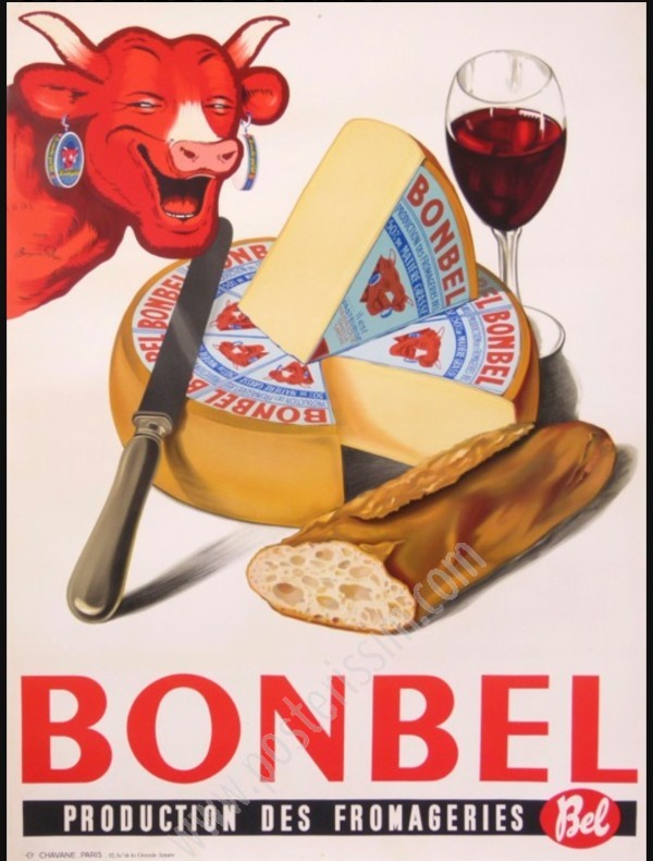 Rare affiche publicitaire LA VACHE QUI RIT originale – Fromageries Bel, France années 1950