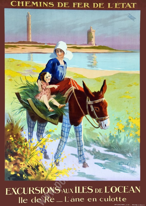 Affiche ancienne Île de Ré – L’âne en culotte | René Péan vers 1920 | Chemins de Fer de l’État