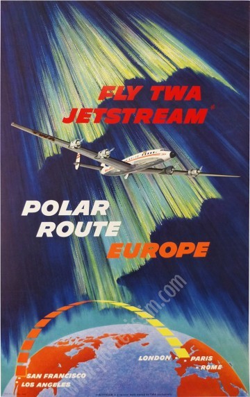 Vintage TWA Poster – Polar Route to Europe by David Klein (1957)