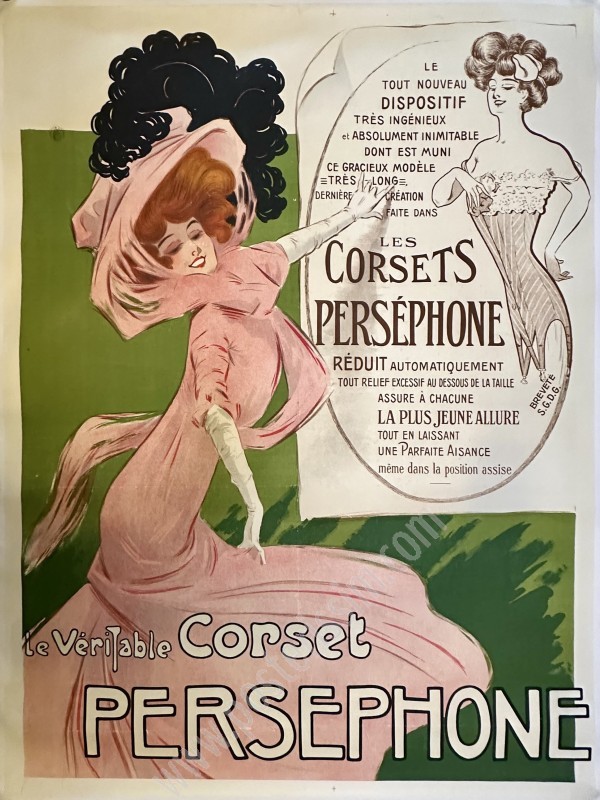Affiche ancienne Corsets Perséphone (1900) – Art Nouveau Belle Époque rare