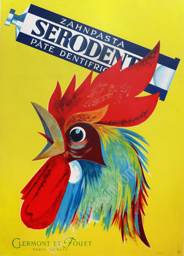 Affiche ancienne Serodent vers 1930 pour la maison genevoise Clermont et Fouet