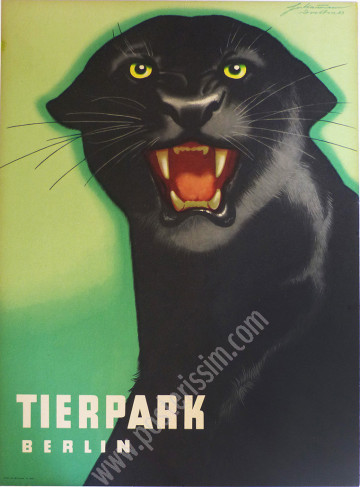 Affiche originale Tierpark Berlin de 1963 par Horst Naumann. Une spectaculaire panthère noire, icône du graphisme allemand vinta