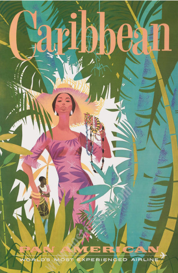 Affiche ancienne Pan American Caribbean | Voyage aux Caraïbes