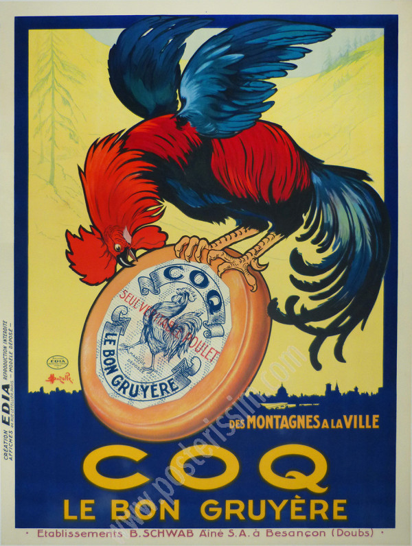 Affiche ancienne COQ Le Bon Gruyère – Auzolle circa 1920