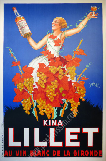 1937 Original Kina Lillet Poster by Robys (Robert Wolff) – Art Deco Grande Grape Harvest