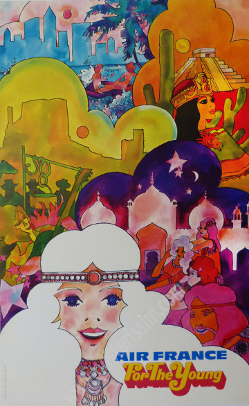 Air France « For the Young » | Affiche hippie psychédélique