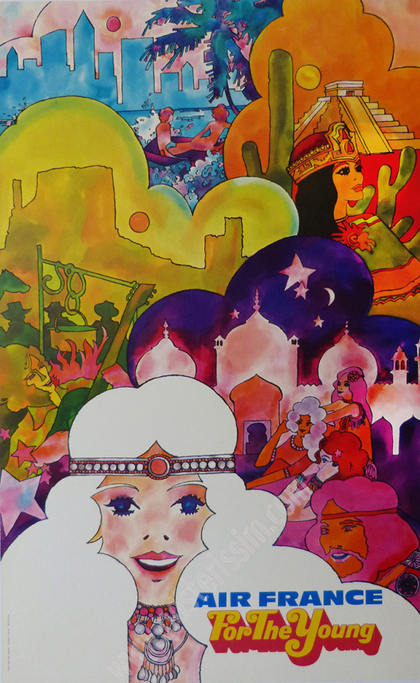 Air France « For the Young » | Affiche hippie psychédélique