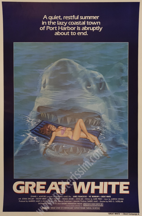 Affiche ancienne originale américaine du film d'horreur italien Great White d'Enzo Castellari sorti en 1981-posterissim
