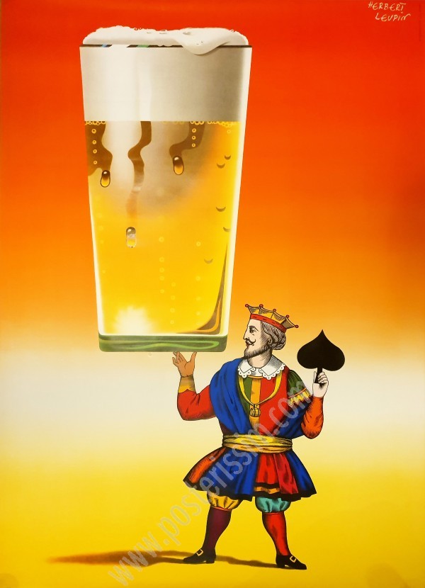 Affiche ancienne publicitaire, le Roi de pique portant une bière-posterissim