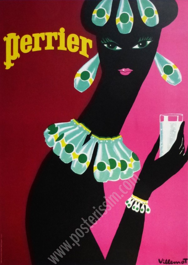 Affiche ancienne originale Perrier, femme au collier-posterissim