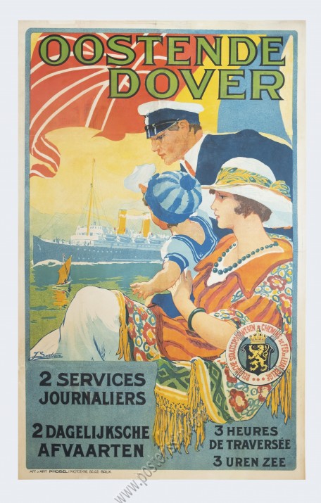 VINTAGE DOVER-OSTREND TRAVEL POSTER proper ladies hats ship 24X36 