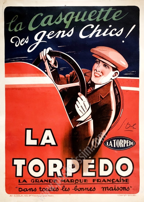 Affiche ancienne originale La Torpedo, la casquette des gens chics.-posterissim