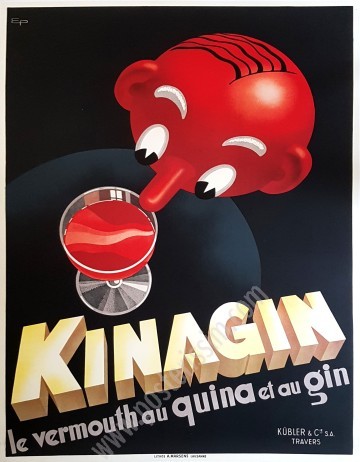 Affiche ancienne originale suisse d'Eugène Patkévitch pour le vermouth Kinagin, circa 1941-posterissim